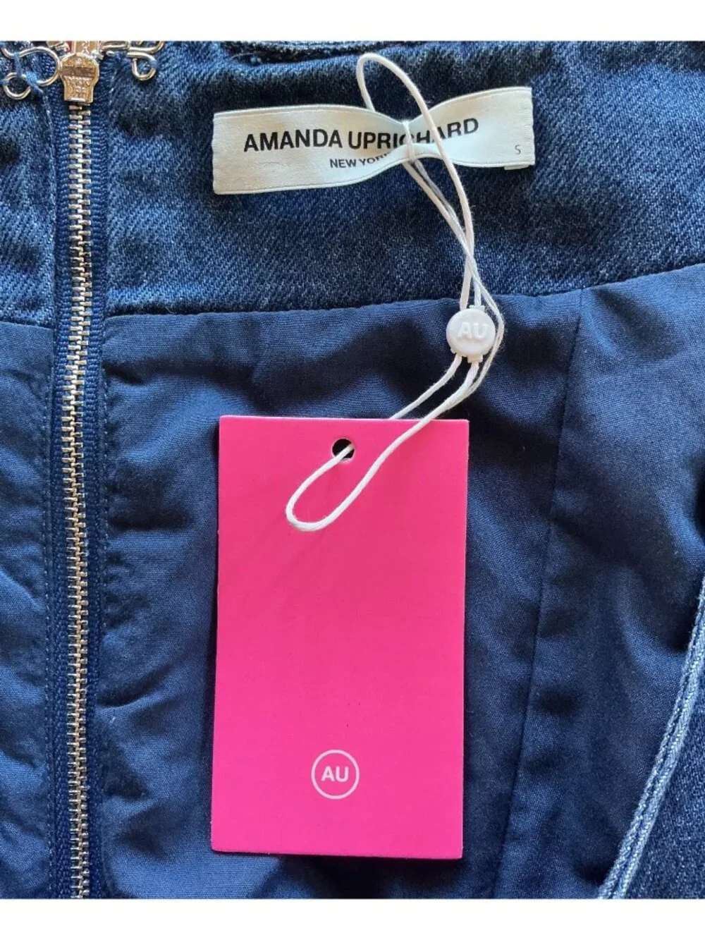 Amanda Uprichard Thalia Denim Dress With Eyelet Belt In Blue Small New With Tags